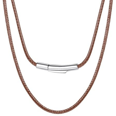 HSWYFCJY Mens Leather Necklaces Brown Braided Rope Necklace with 316L Stainless Steel Clasp 2 mm Cord Chain 20 Inch Birthday Gift for Men Women