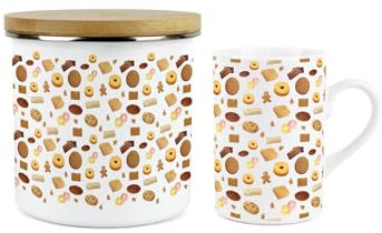 Purely Home British Biscuits Mug & Canister Gift Set - Novelty Gifts for Foodies - Ceramic Mug & Enamel Biscuit Tin/Cookie Jar Present