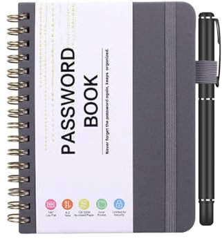 Passwortbuch mit alphabetischen Registern, 56 Seiten, kleines Taschennotizbuch, Hardcover, Passwort-Organizer mit Stiftschlaufe, 100 g/m², 14,5 x 12 cm