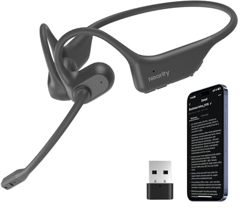 NEARITY MemPod Pro 2S, Open-Ear-Bluetooth-Kopfhörer mit Mikrofon, ChatGPT-Transkription & Zusammenfassung, Dongle, App-Steuerung, 97 Sprachen, für Vorträge, Meetings, Anrufe