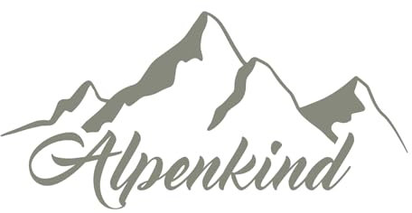Finest Folia Alpenkind Aufkleber 20x9,7cm Berge Sticker Autoaufkleber für Wohnmobil Auto Wohnwagen Schriftzug Urlaub Alpen Gebirge Panorama Schriftzug selbstklebend K057 (Mittelgrau)
