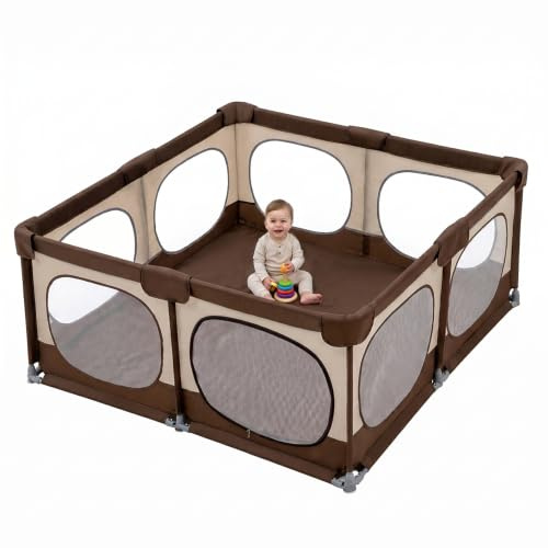 PlayPals Laufstall Baby Faltbar 180 x 200 cm mit 2 Reißverschlusstüren | Reißverschlusstür, Verschiedene Formen, 8 Saugnäpfe, Drehverbinder, Schneller Aufbau, Oxford-Gewebe