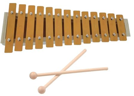Funien Glockenspiel mit 13 Tönen, klassisches Xylophon in Holzfarbe, Metalltasten, Percussion-Rhythmus, Hand-Musikinstrument mit 2 Schlägeln, Geschenk für Anfänger und Schüler