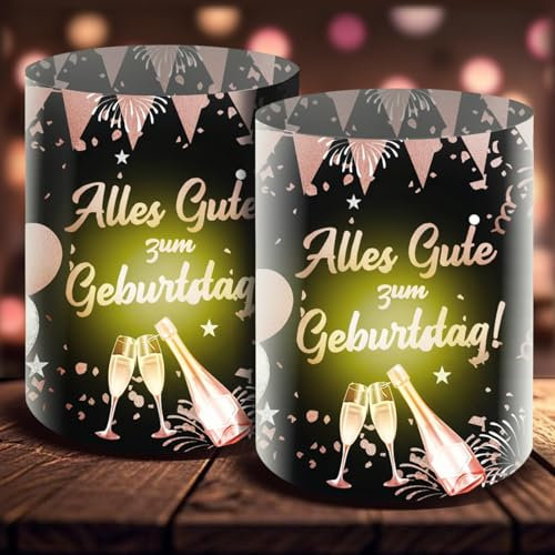 Moorle 12 Windlicht Tischdeko Geburtstag, Happy Birthday Deko Rose Gold Tischdekoration, Tischdeko Windlichter Geeignet für Teelichter oder Kerzen