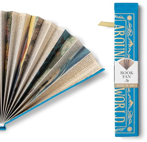 IF Book Lover’s Paper Fan – Elegant Handheld Fan, Perfect for Reading Outdoors, Gifts for Bibliophiles & Book Club Accessories - Around the World theme