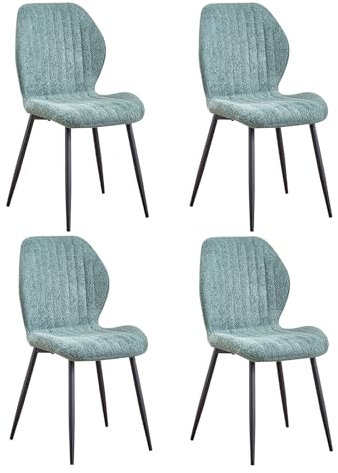 JZGORC Lot de 4 Chaise de Salle à Manger, Chaise de Cuisine en Lin, avec Pieds en Métal Noir, Coussin en Tissu Rempli D'éponge à Rebond Haute Densité, Convient pour Salle à Manger, Cuisine - Vert
