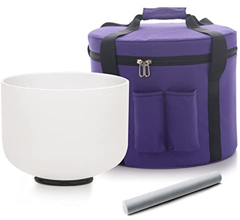 HYE-EUN 8 inch A Note 432Hz Third Eye Chakra Crystal Singing Bowl with Heavy Duty Carrying Case for Healing Yoga