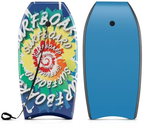 HOMASIS Planche de Surf Croissant, Tablette de mer en HDPE, XPE et EPS avec corde de poignet, Bodyboard de natation pour adultes et enfants, adaptée à 6 ans, portée 59 kg, 84 x 46 x 5 cm, bleu