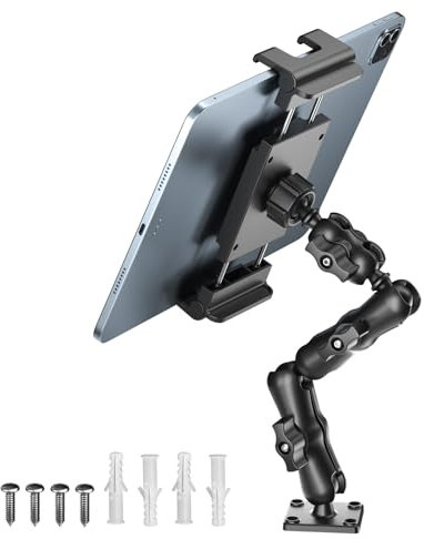 PLDHPRO Supporto da parete per tablet iPad camion auto base da trapano con braccio lungo regolabile e girevole a 360° a 3 stadi per samsung/Pro/Air/Mini/firehd parete cucina bagno 5,1-15,6