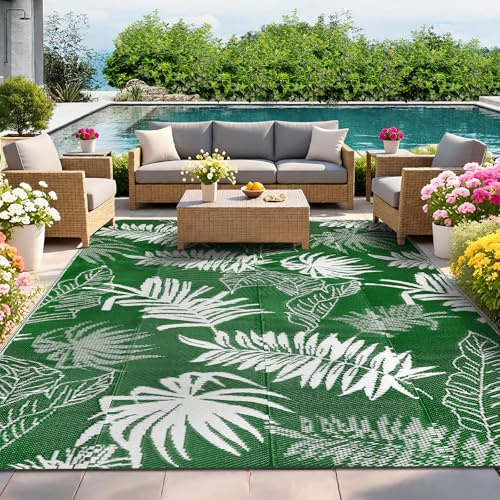 IMIYOKU Outdoor Teppich Wetterfest 180×270 cm, Kunststoff Stroh Wendbarer Balkon Garten Teppich, UV-beständig Leichtgewicht Outdoorteppich für Terrasse Camping Picknick Wohnmobil