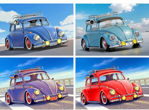 SHEGZHUC 4 Pack Diamond Painting Erwachsene Auto, 40x30cm Diamant Malerei Bilder Autos Landschaft, Mosaik Stickerei Kreuzstich Kunst Geschenk, Wanddekoration für Schlafzimmer Wohnzimmer