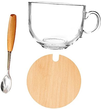 Holibanna Taza De Desayuno Con Tapa y Cuchara De Vidrio Transparente Para Microondas Para Café La Mañana
