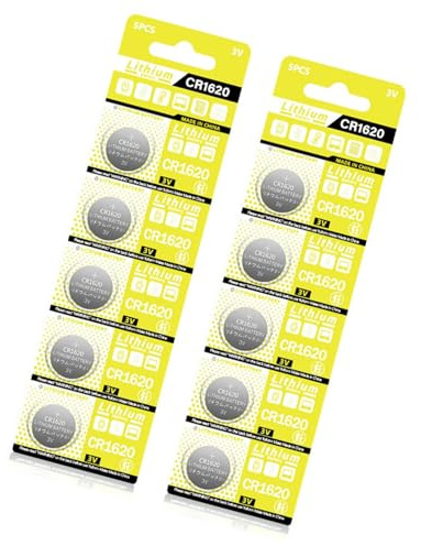 MHADBKH Lot de 10 piles bouton CR1620 3 V pour appareils électroniques tels que sonnettes, équipements de sport et compteurs de calories