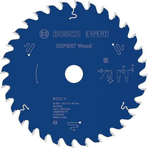 Bosch 1x Expert Wood Corded Circular Saw Blade for Handheld Circular Saw | for Softwood, Hardwood, Ø 165 mm, Professional Accessory Hand-Held Corded Circular Saws, Plunge Saw
