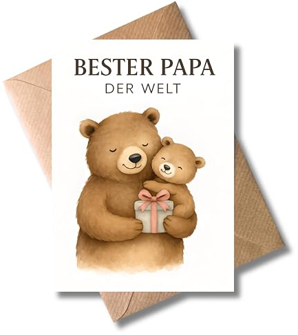 WBdesignz Bester Papa der Welt Karte mit Umschlag - Süße Geburtstagskarte für Vater mit Bärenmotiv & Geschenkbox - Herzliche Glückwunschkarte zum Geburtstag, Vatertag, Jubiläum (DIN A6)