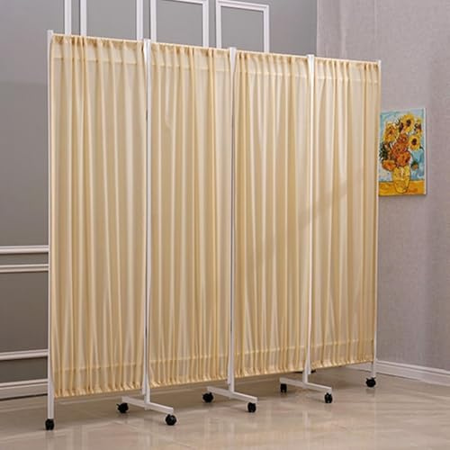GUODDM Raumteiler, 4-teiliger, Faltbarer Sichtschutz Aus Edelstahl, Fahrbarer Vorhang Für Krankenhäuser, Kliniken, Notaufnahmen, Stationen Und Intensivstationen(Beige)