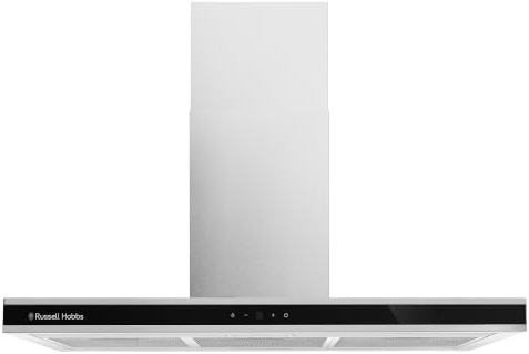 Russell Hobbs 90cm Island Cooker Hood in Stainless Steel with 3 Speed Settings, 3x Washable Aluminium Filters, Extraction or Recirculation, Boost Function, LED Lights A++ Energy Rating, RHICH904SS
