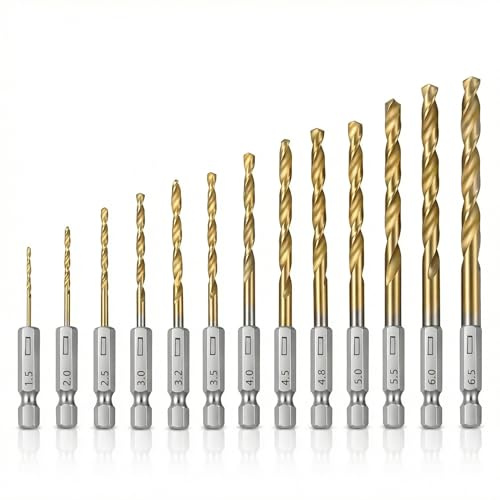 Runihorn HSS-R Metallbohrer Set mit Sechskant-Schaft 13 tlg, 1,5–6,5 mm Kurze Bohrer, hss bohrer metallbohrer set für Akkuschrauber & Bohrmaschinen
