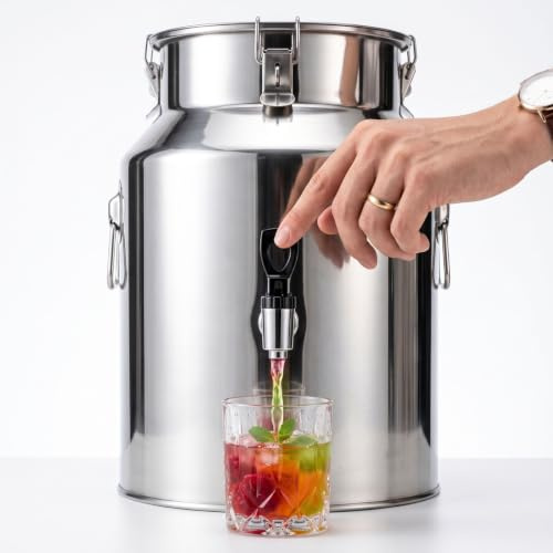 Tanica con Rubinetto per Olio, Contenitore per Vino Acciaio Inox Alimentare | Tanica Acqua Ermetica con Coperchio per Latte Tea, Bidone Capiente per Fattoria Cucina Festa(With Spigot,5L/1.32Gal)