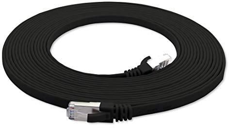2m - schwarz - 1 Stück Cat7 Flachkabel Netzwerkkabel Cat 7 Rohkabel Gigabit Lan (10Gbit/s) Flachbandkabel Verlegekabel Patchkabel Flach Slim Rj 45 Stecker Cat6a