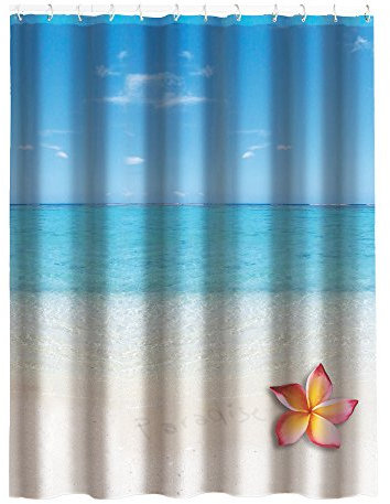 MSV Anti-Schimmel Duschvorhang - Anti-Bakteriell, waschbar, wasserdicht, mit 12 Duschvorhangringen - Polyester, „Paradise“ 180x200cm