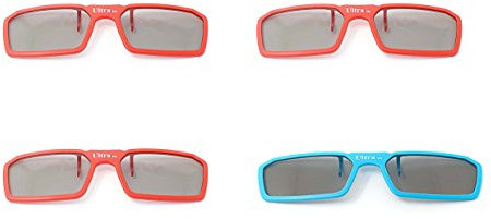 Ultra 3 Red 1 Blue Pairs 3D Clip On Glasses Passive 3D Glasses Men Women Compatible with RealD Cinemas 3D Glasses for TV Movie Glasses For Prescription Glass Wearers Circular Polorised Cinema 3D