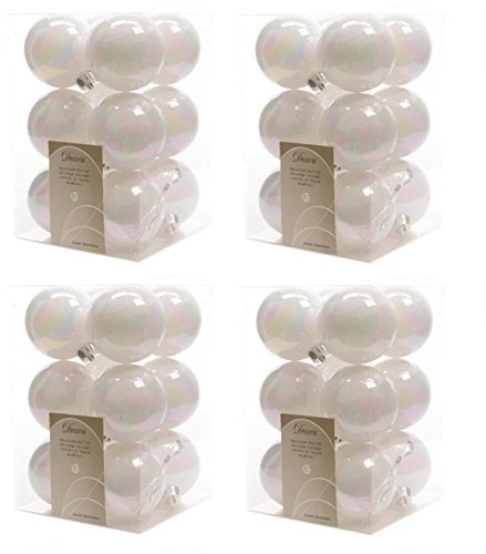48 White Iridescent Christmas Baubles Shatterproof Luxury Tree Decor 6cm Iris