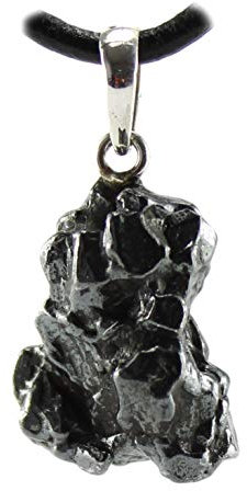 Budawi® Shooting Star Meteorite Pendant Necklace Jewellery, Pendant 925 Silver Eyelet Leather Cord & Certificate as a Gift for Birth Christening Birthday Gift Lucky Charm, Gemstone, Meteorite