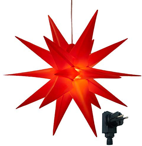 Bonetti 3D Leuchtstern inkl. warm-weißer LED Beleuchtung | für Innen und Außen geeignet | hängend | 7,5 m Zuleitung (rot, ca. 57x44x48 cm)