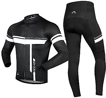INBIKE Fahrradtrikot Herren Langarm Damen Fahrradbekleidung Männer Set Lang Fahrrad Trikot und Radlerhose mit Sitzpolster(Weiß, XXXL)