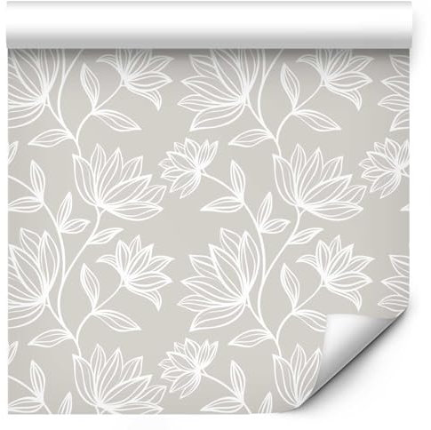 murando - Tapete selbstklebend 10m Wandtattoo dekorative Möbelfolie Dekorfolie Fotofolie Panel Wandaufkleber Wandposter Wandsticker - Blumen grau weiß b-B-0288-j-a