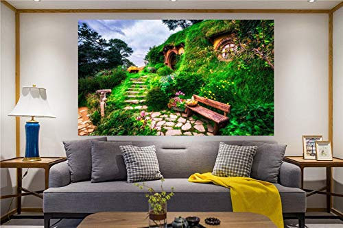 Fototapete Tapete Wanddeko Home Decor 3D Fantasy Natur Hobbit Haus Selbstklebende Tv Hintergrund Zimmer Wandbilder Wallpaper, 200Cmx140Cm
