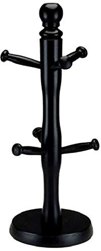 Heavy Duty Wooden Beechwood Kitchen Mug Tree 6 Cup Stand Holder & Kitchen Towel Holder Tissue Roll Holder Dispenser 35x12cm (Black Mug Tree)
