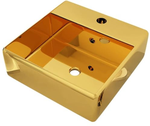 vidaXL Lavandino con Troppopieno Quadrato Moderno Elegante Lavello Lavabo Arredo Bagno Sanitari 41x41x15 cm in Ceramica Oro