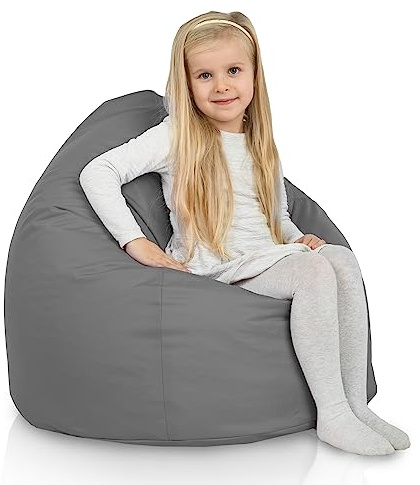 Italpouf Kindersitzsack L, Sitzkissen, Indoor & Outdoor, Sitzsack Sessel für Kinder, EPS Perlen Füllung, Abnehmbarer Bezug, Wasserdicht, Zertifiziert, Grau