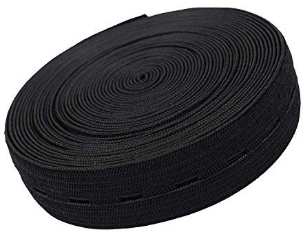 Trimming Shop Button Hole Elastic Tape Stretchable Cord for Trouser Waistbands, Maternity Clothes, Sewing, Knitting, Crafting (25 Metres Long, 20mm Wide, Black)