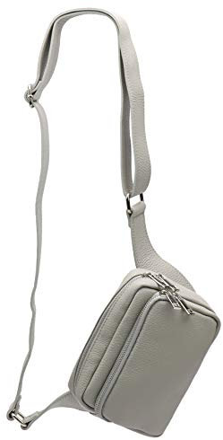 SH Leder echt Leder Hüfttasche Damen Herren unisex Gürteltasche für Festival Reise Bauchtasche mittelgroße Crossbody Bag Frauen Ledertasche 18x13cm Jisoo G412 (Hellgrau)