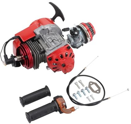 GOOFIT Modifizierter 2-Takt Motor 49CC mit Rückstoßstarter Vergaser Lenker Gaszug Luftfilter Ersatz für Mini Dirtbike DIY Motortaschenrad Gas G-Scooter ATV Quad Rot