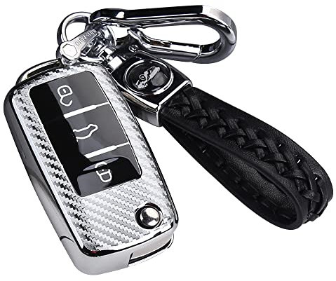 RXXR Autoschlüssel Hülle Kompatibel mit VW Polo, Skoda, Fabia, Golf 4/5/6, T5, Multivan 3 Tasten Autoschlüsselkasten Auto Schlüsselgehäuse Schlüsselhülle Cover mit Schlüsselanhänger
