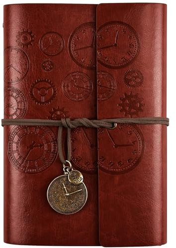 Diario di Viaggio in Pelle, Ricaricabile, con Rilegatura a Spirale Vintage, Quaderno di Viaggio Taccuino in Pelle, con Carta a Righe, Regalo per Ragazze, Ragazzi A6, 18 x 13 cm, colore: rosso marrone