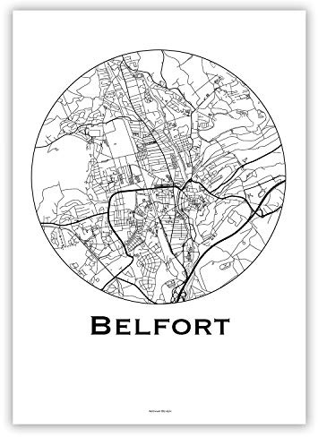 Affiche Belfort France Minimalist Map - City Map, Poster, Plan de ville, Création originale handmade (29,7 x 42 cm)
