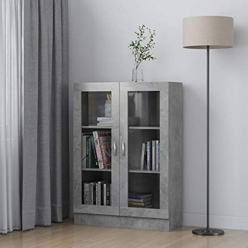 Ksodgun Armoire à vitrine Gris béton 82,5x30,5x115 cm Aggloméré Bibliothèque Armoire à Livres Meuble de Rangement Salon Bureau Maison Intérieur