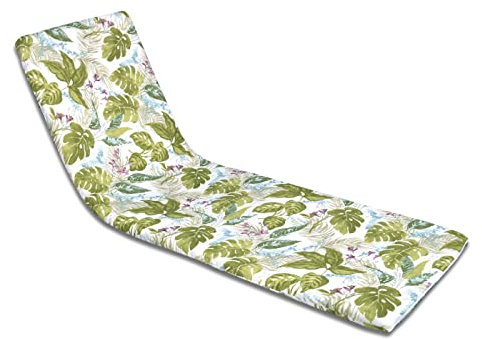 MERCURY TEXTIL- Cojín para Tumbona Estampado o Liso de Exterior o Interior, Cómodo, Lavable y Elegante. Ideal para Jardín, Piscina, Playa, Terraza y Balcón. (180x50cm, Hojas Verde)
