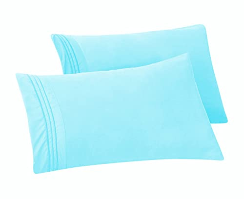 Elegant Comfort Solid Pillowcases 1500 Premium Hotel Quality Microfiber - Smooth Weave, Wrinkle and Stain Resistant, Easy Slip-On, 2-Piece Set, Standard/Queen Pillowcase, Aqua