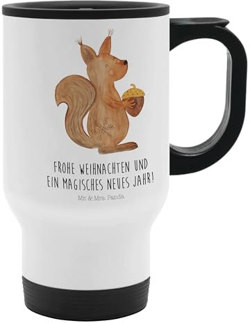 Mr. & Mrs. Panda Thermobecher Eichhörnchen Weihnachtszeit - Geschenk, Weihnachtsmotiv, Vogel, Kaffeetasse zum Mitnehmen, Advent, Reisebecher,