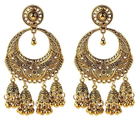 CHABER Ethnische Geschnitzte Indien Jhumka Jhumki Ohrringe Tradition Hippie Blume Glocke Quaste Ohrringe Schmuck Für Frauen Indischer Schmuck