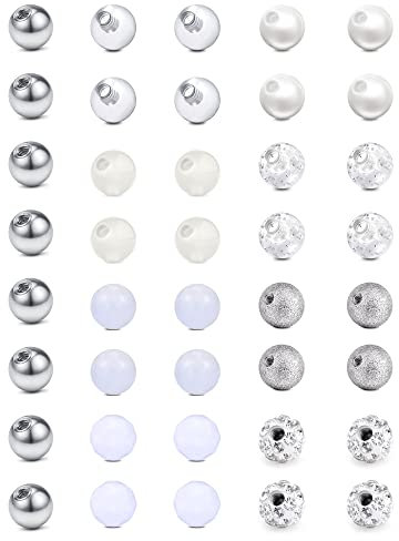 JFORYOU 14G Ersatzkugeln Piercing Kugel 14G 1,6mm Gewinde 5mm Schraubkugel Chirurgenstahl und Acryl Ersatzkugel Für Brustwarzenpiercing Zungenpiercing Bauchnabelpiercing Industrial Piercing Bar usw