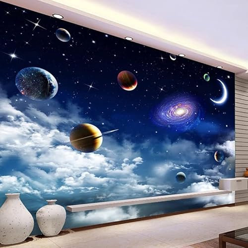 BOEERLCNL Wallpaper 3D Tapete Weltraum Planet Mond Wandbild Hintergrund Wand dekorative Aufkleber Wandkunst Malerei