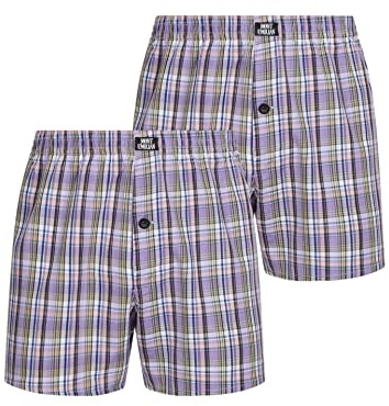MONT EMILIAN Nantes Herren American Boxershorts 2er-Pack, mit Karomuster, aus atmungsaktivem, weichem Material in 5 S bis XL (as3, Alpha, m, Regular, Regular, lila)
