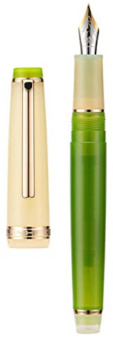 Jinhao 82 Acrylic Fountain Pen, Iridium Extra Fine Nib with Ink Converter, Macaron Grass Green Contrast Color Classic Design Smooth Writing Pen (Gold Trim)